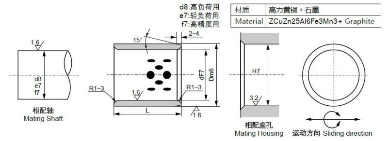 Centrifugal Casting Cuzn25al5 Bronze Self Lubrication Plain Bushing with Graphite Custom Made