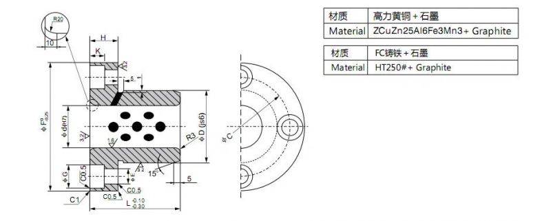 Cuzn25al5 Flange Oilless Bronze Bushing with Graphite Bearing Bush Bronze Bushing Oilless Bearing