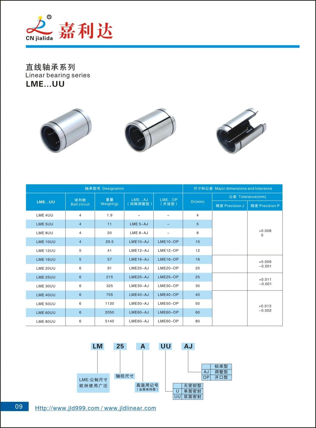 CNC and 3D Printer Linear Motion Ball Bearing Lme4uu Lme5uu Lme8uu Lme10uu Lme12uu Lme16uu Lme20uu Lme25uu Lme30uu Lme40uu Lme50uu Lme60uu Lme80uu