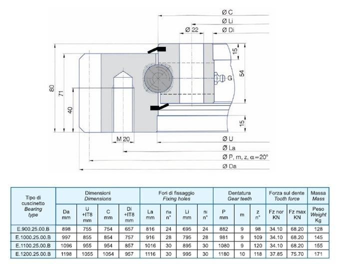 Turntable Bearing (E. 900.25.00. B, E. 1000.25.00. B, E. 1100.25.00. B, E. 1200.25.00. B) Ball Swing Bearing