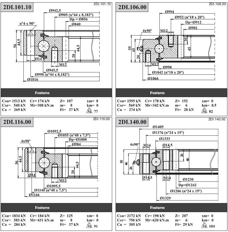 Four Contact Ball Slewing Bearings with Internal Teeth 2di. 140.00