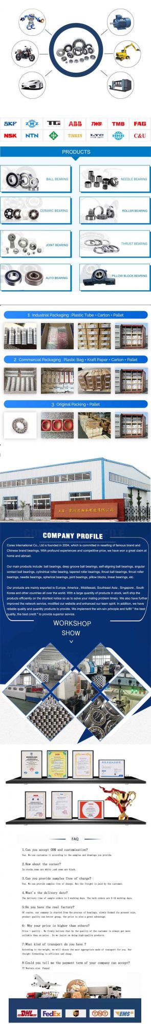 High Precision Bearings Original NTN Koyo NSK SKF FAG Koyo NACHI Bearing Distributor 6000 Series 6200 Series 6300 Series 6400 Large Stocks Motorcycle Bearing