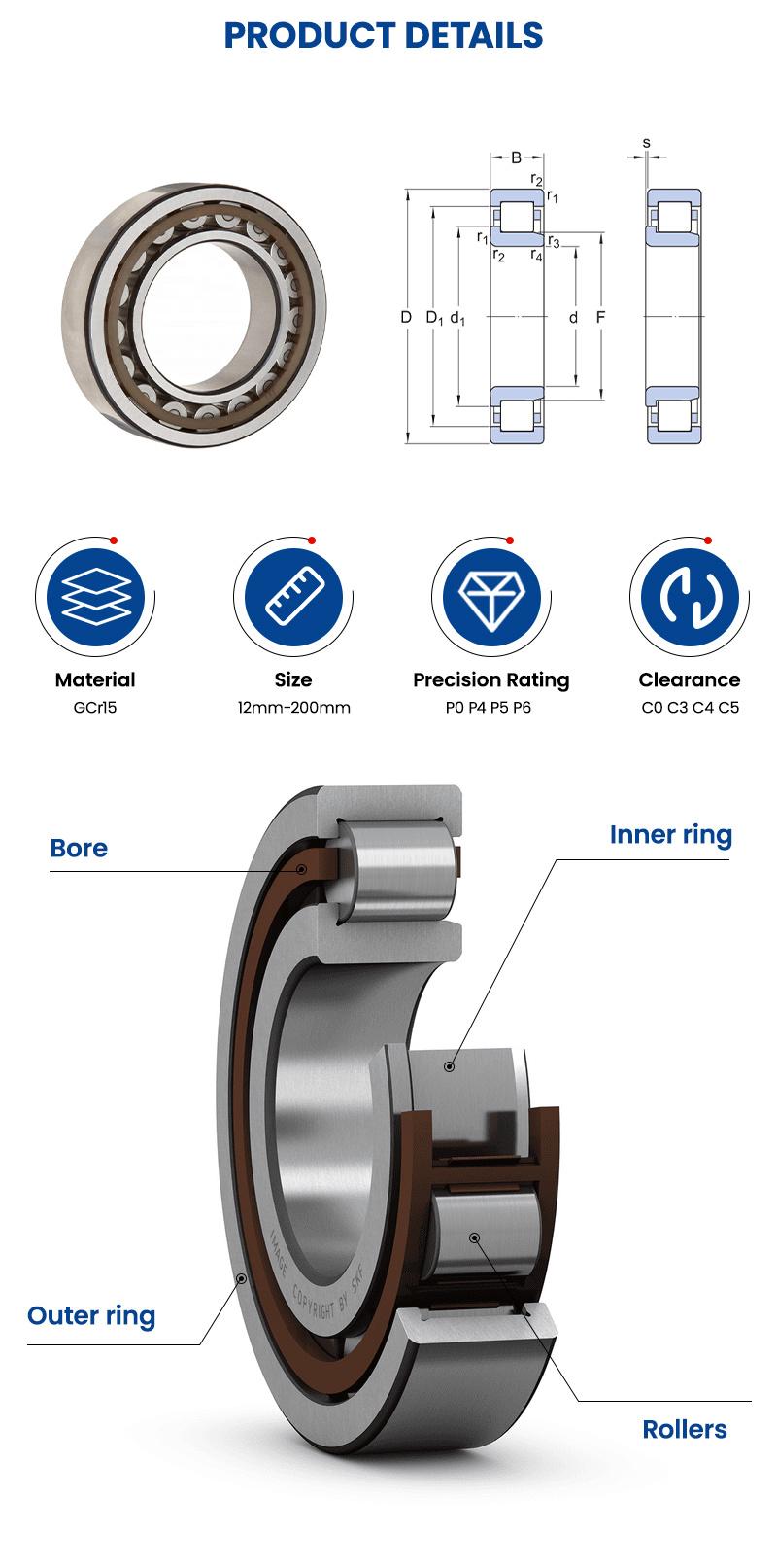 Xinhuo Bearing China Cylindrical Roller Bearings Manufacturing Cheap Auto Bearing Gcr15 Double Row Cylindrical Roller Bearing