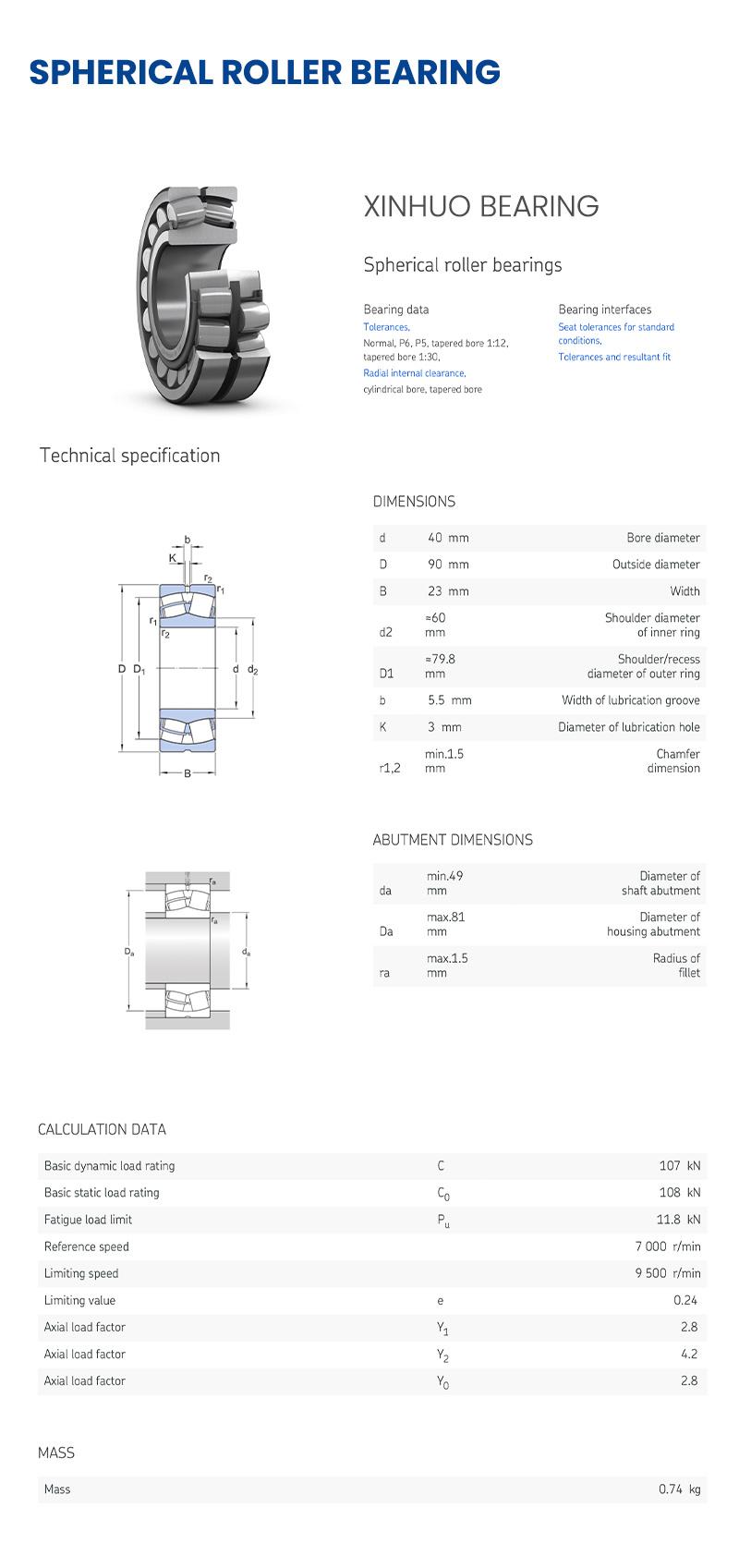 Xinhuo Bearing China Motor Bearing ODM Torlon Ball Bearings 22309ca Spherical Roller Bearing