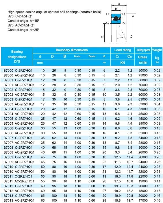 Zys Machine Part Single Row Angular Contact Ball Bearings for Machine Tool Spindle and High Frequency Motor