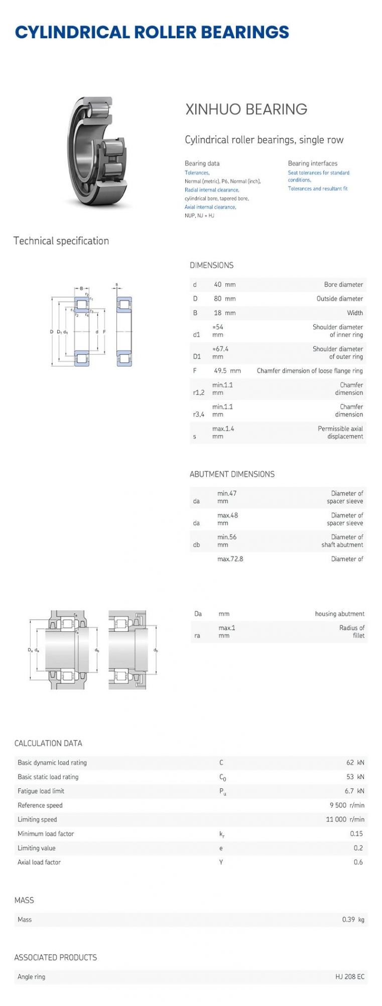 Xinhuo Bearing China 6304 Bearing Product 6318 C3 Bearing N208 Full Complement Cylindrical Roller Bearings