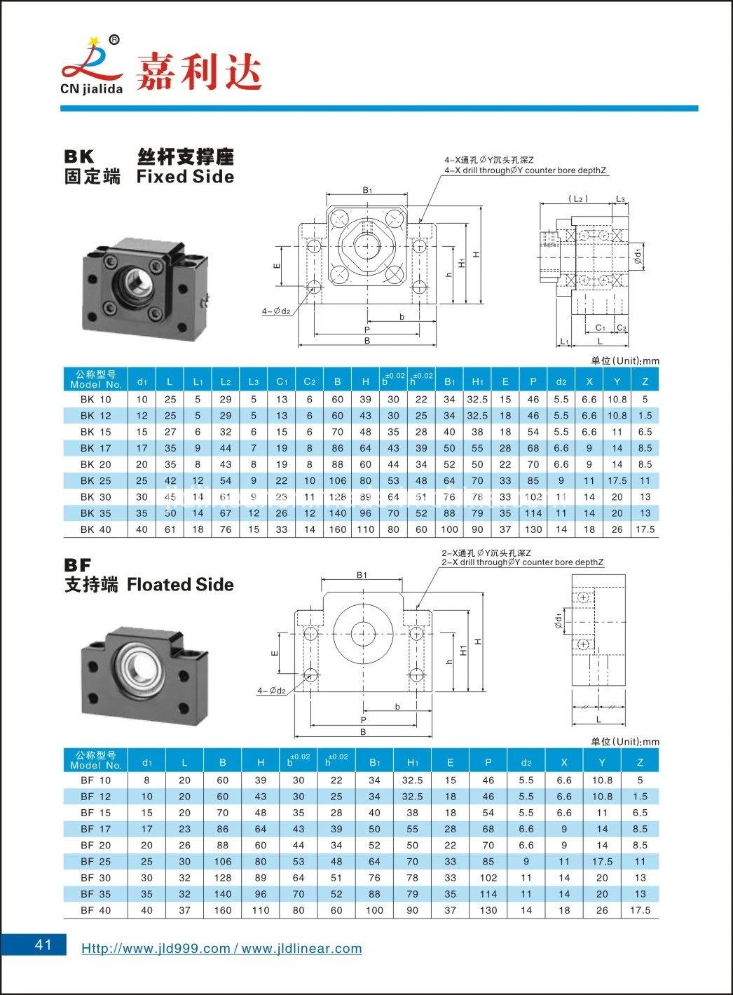 Ball Screw End Support Unit with Deep Groove Ball Bearing or Angular Contact Ball Bearing Bk Fk Ek Fixed Side Holder Bf FF Fk Floated Side Bracket