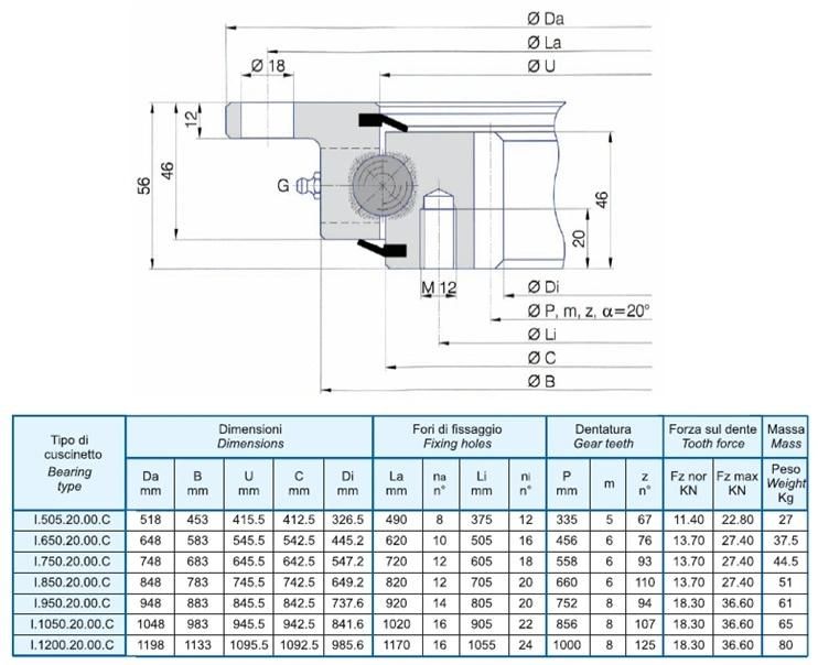 Torriani Gianni (TG series I. 20. C) Flanged Slewing Ring Internal Gear Turntable Bearing (I. 750.20.00. C)