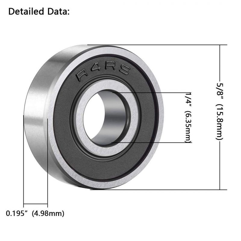 R4-2RS Micro Bearing 1/4” X 5/8” X 0.196” Deep Groove Bearing Double Rubber Sealed Bearings for Wheels Electric Motor Applications